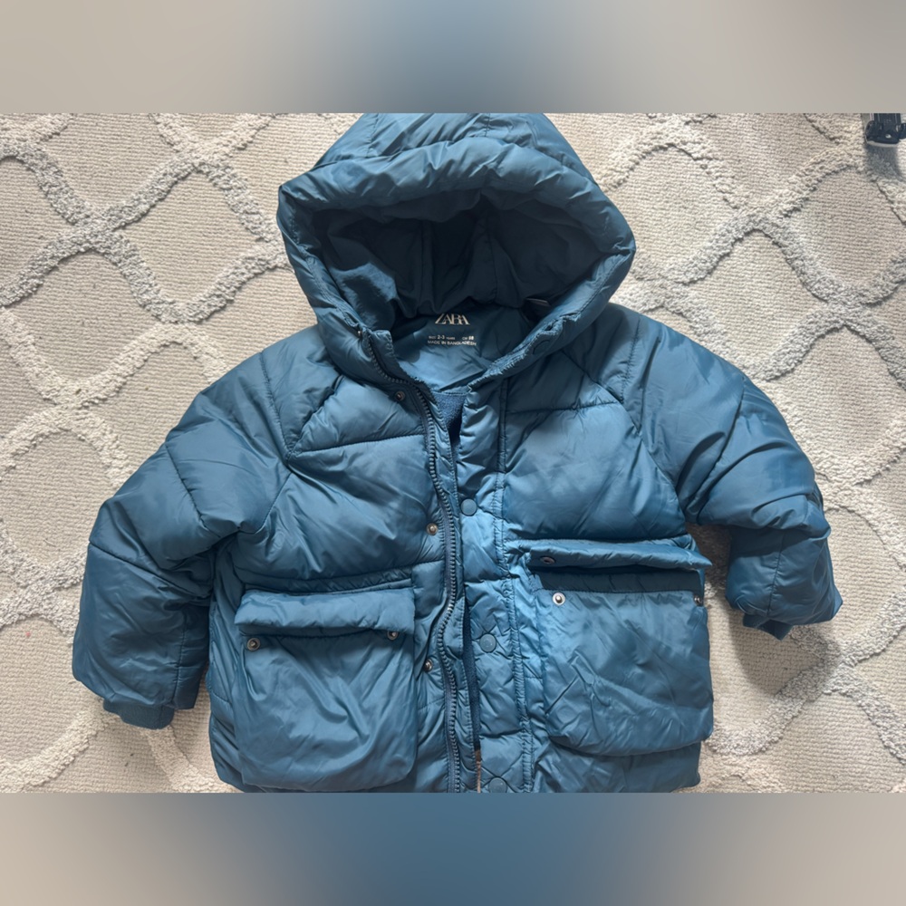 Zara Teal Hooded Puffer Jacket